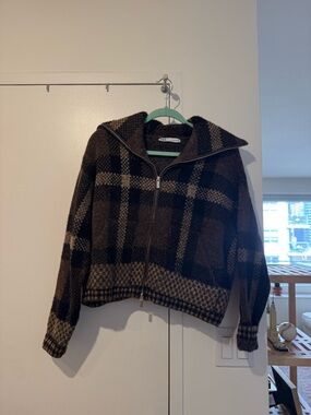 Zara Brown and Black Plaid Zip Jacket